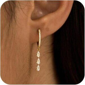 Gold Butterfly Dangle Earrings for Women CZ Drop Hypoallergenic Jewelry